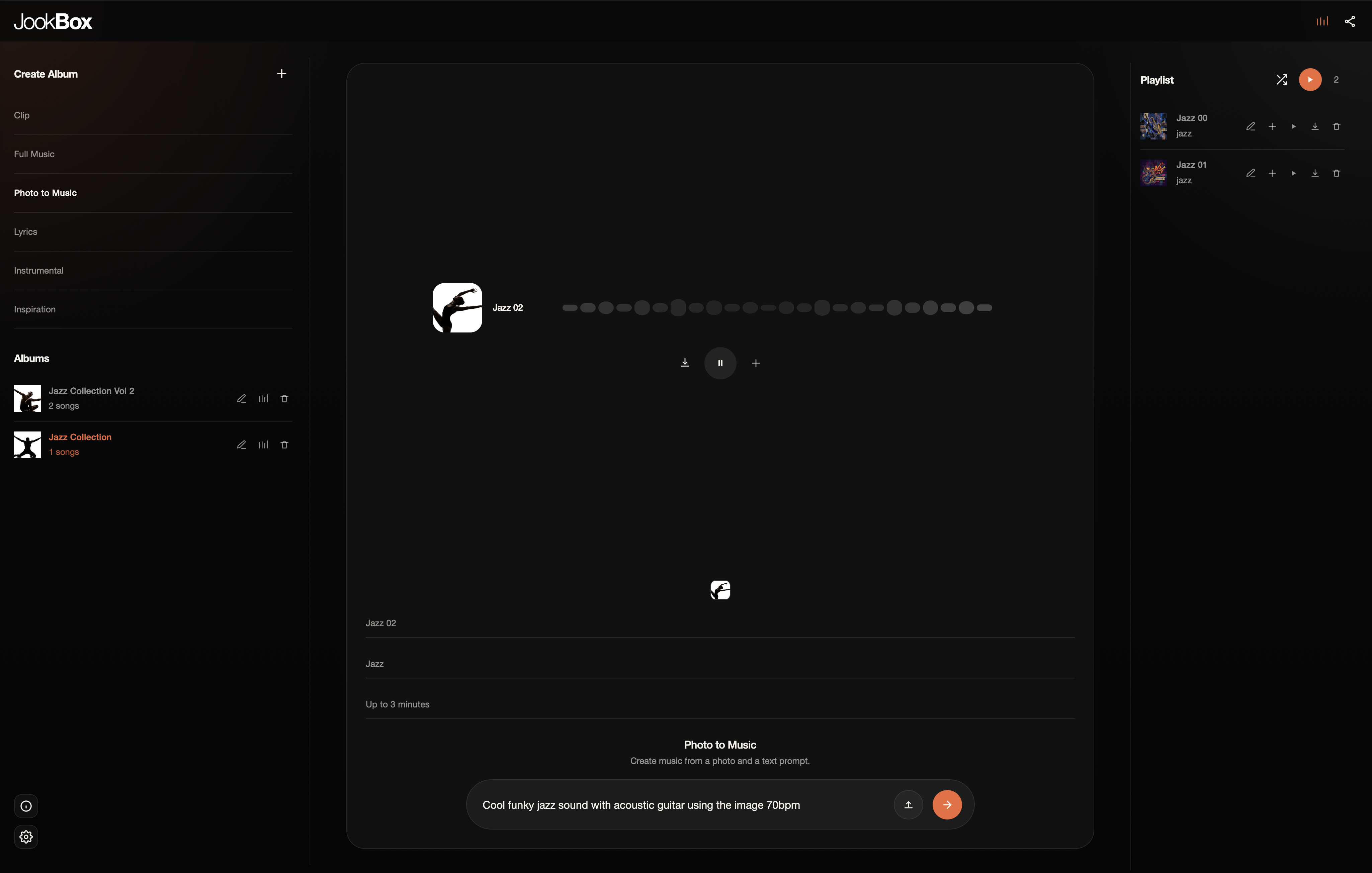 JookBox dashboard showing six creative modes